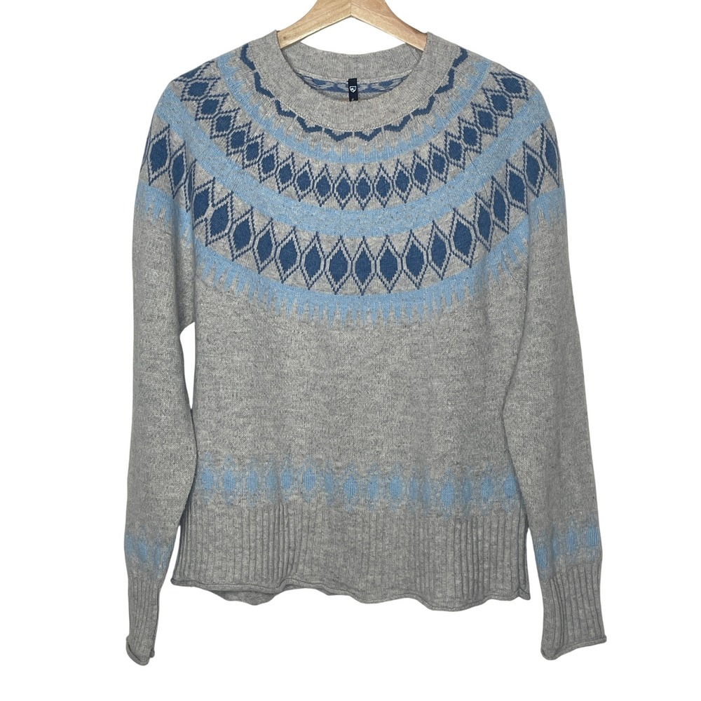 Kuhl Womens Gray Blue Fair Isle Merino Wool Blend Knit Sweater Size M